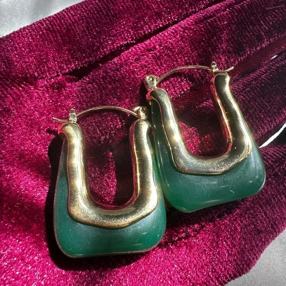 Anthropologie Gold and Green Statement Earrings - Picture 12 of 13